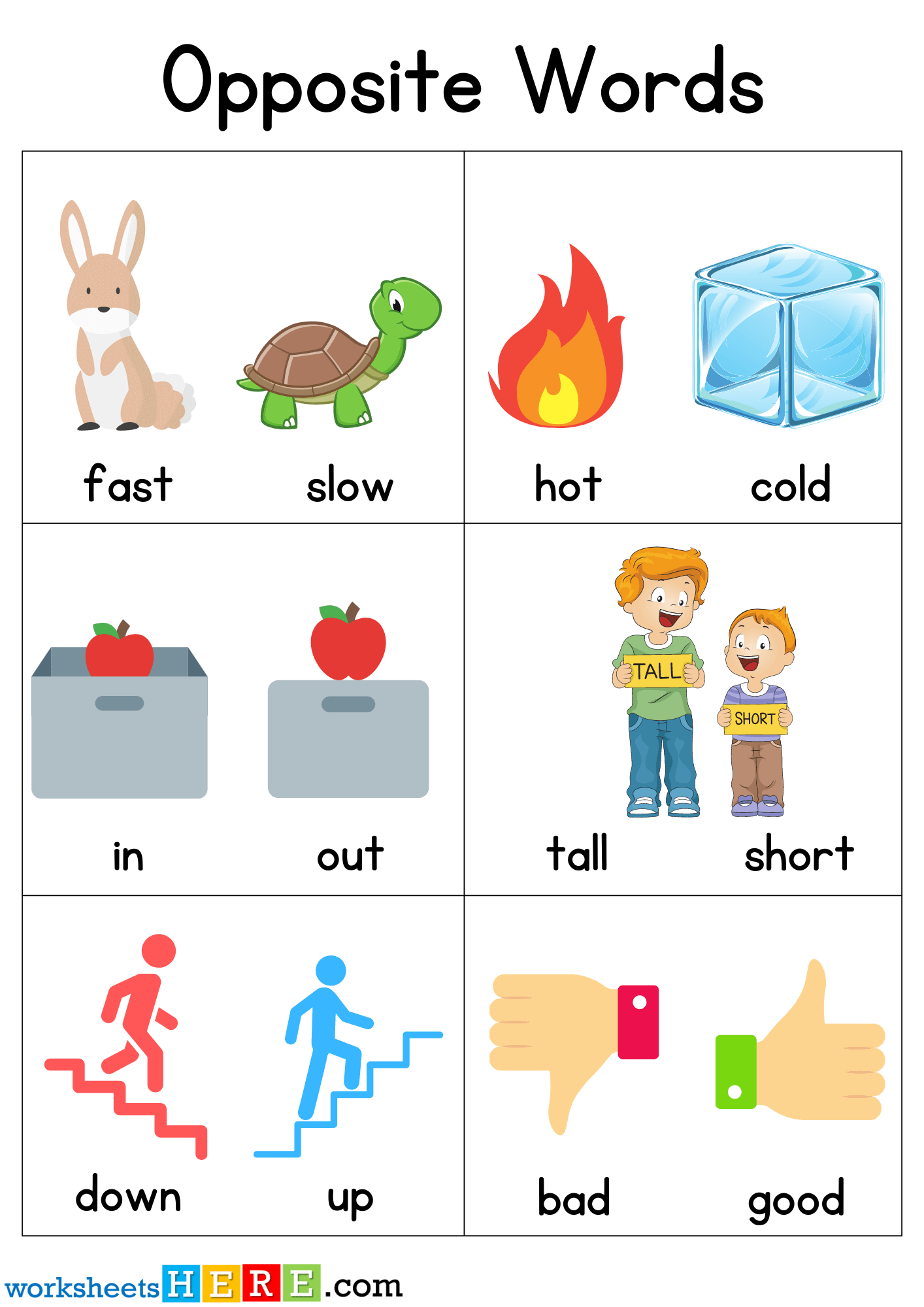 +200 Opposite Words Opposite Words with Pictures Worksheets For Students - WorksheetsHere.com