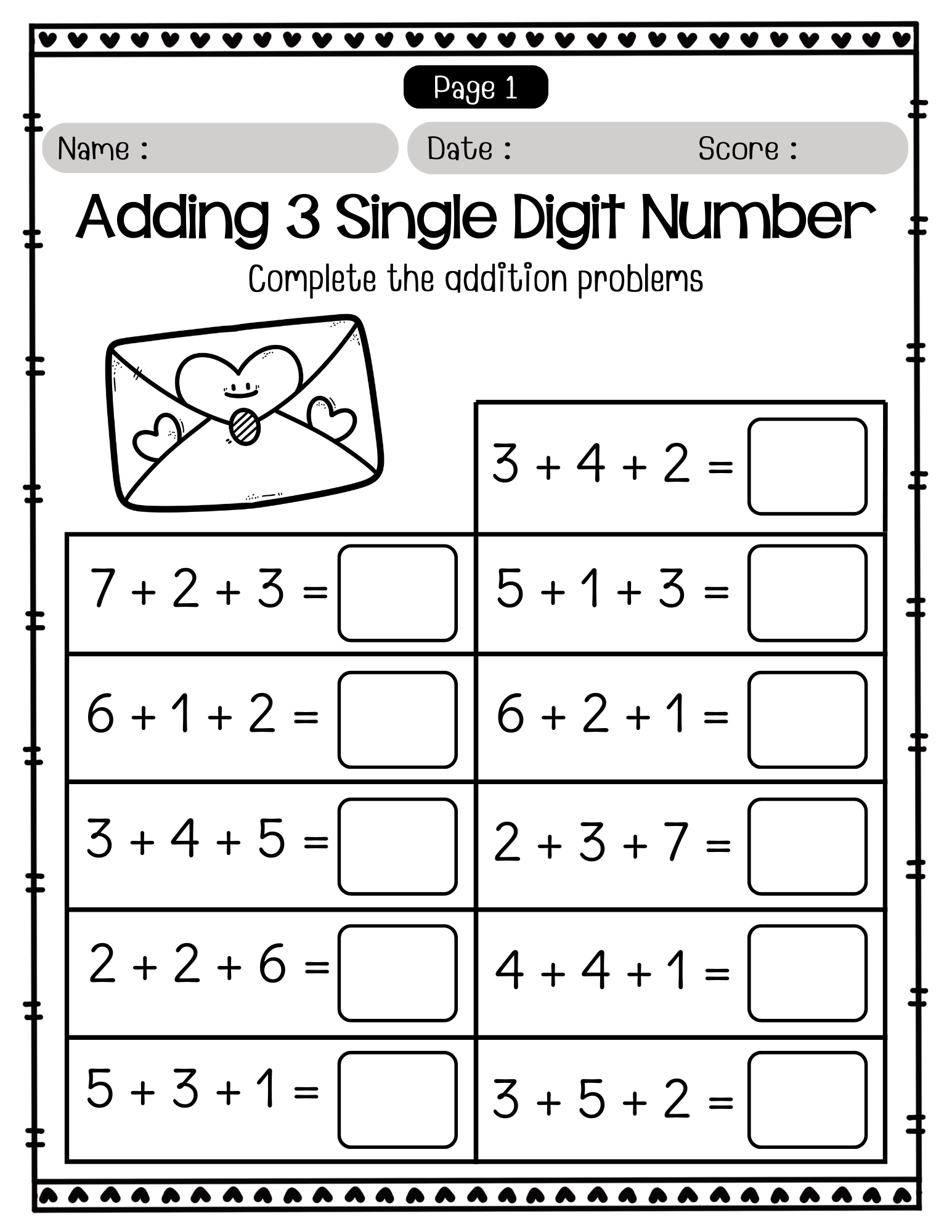 Addition Worksheets: Adding 3 Single-Digit Numbers | Fun Math for K-1st Grade