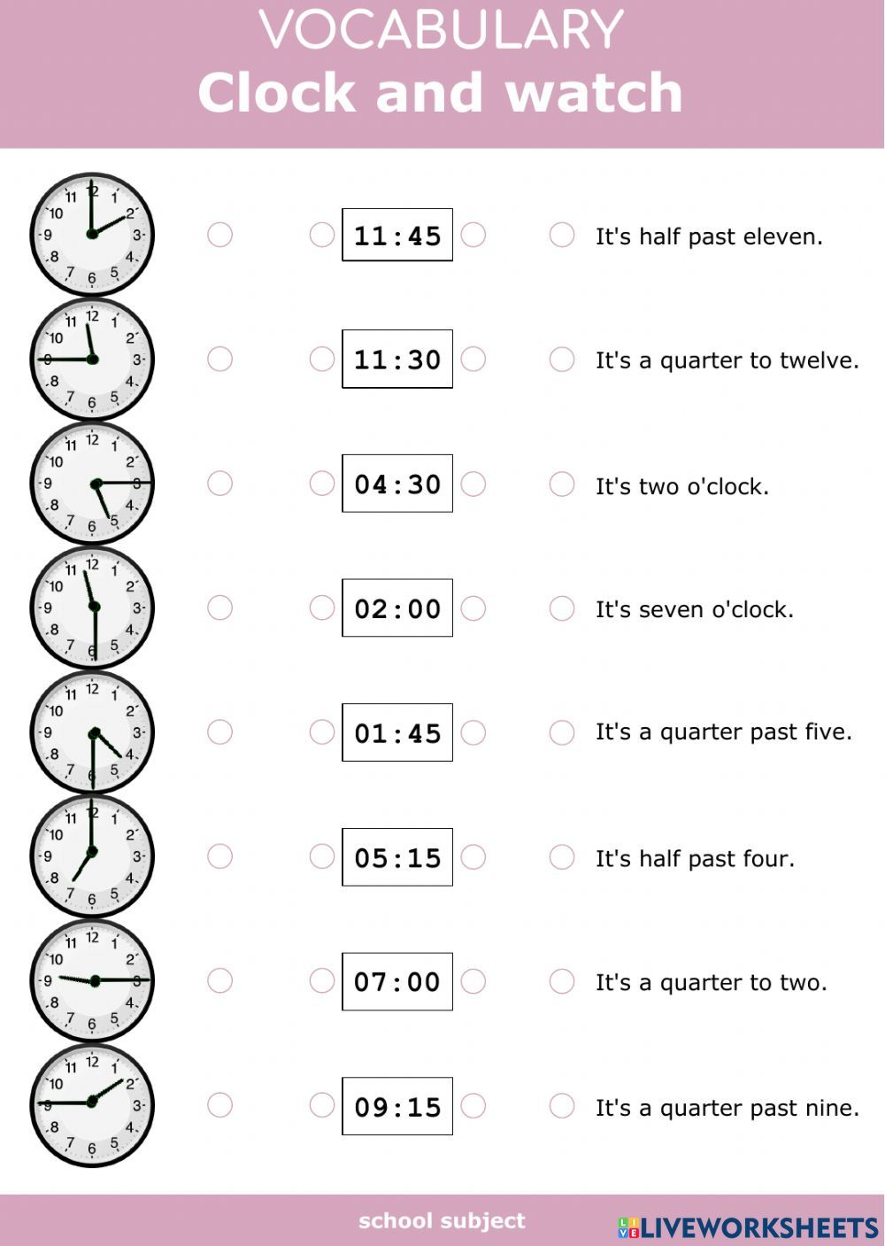 Clock and watch worksheet