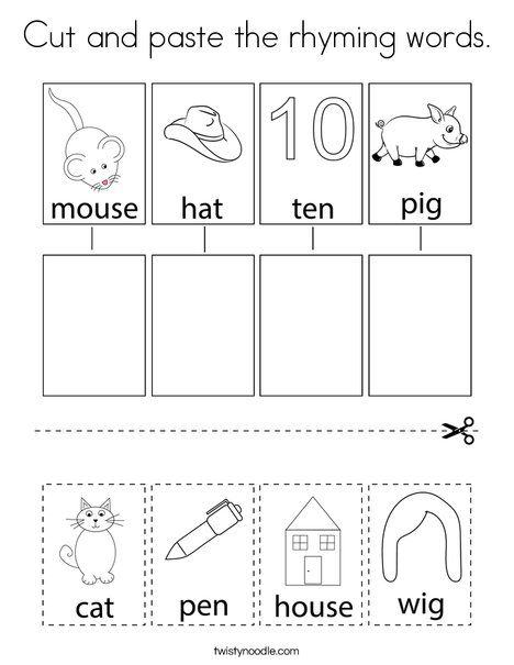 Cut and paste the rhyming words Coloring Page