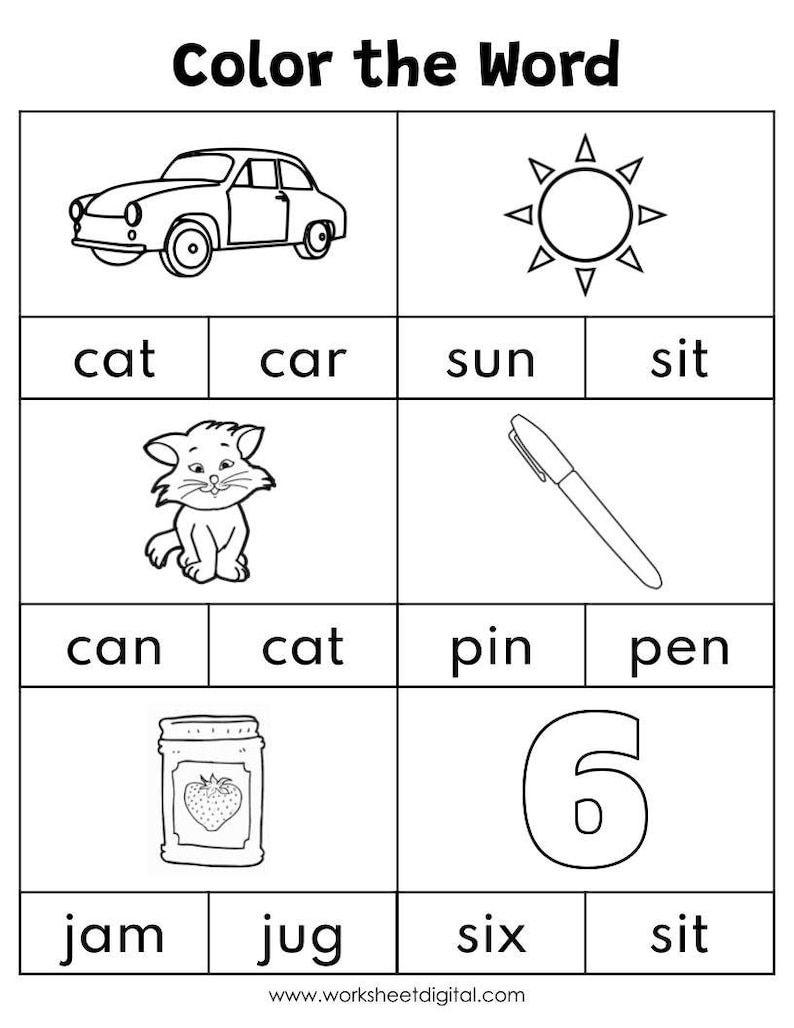 CVC Words Color the CVC Words Phonics Worksheets Kindergarten Preschool Homeschool Printables - Etsy