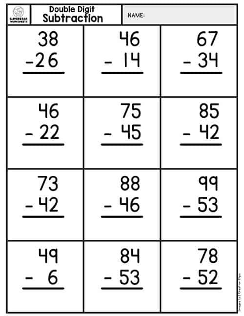 Double Digit Subtraction Worksheets