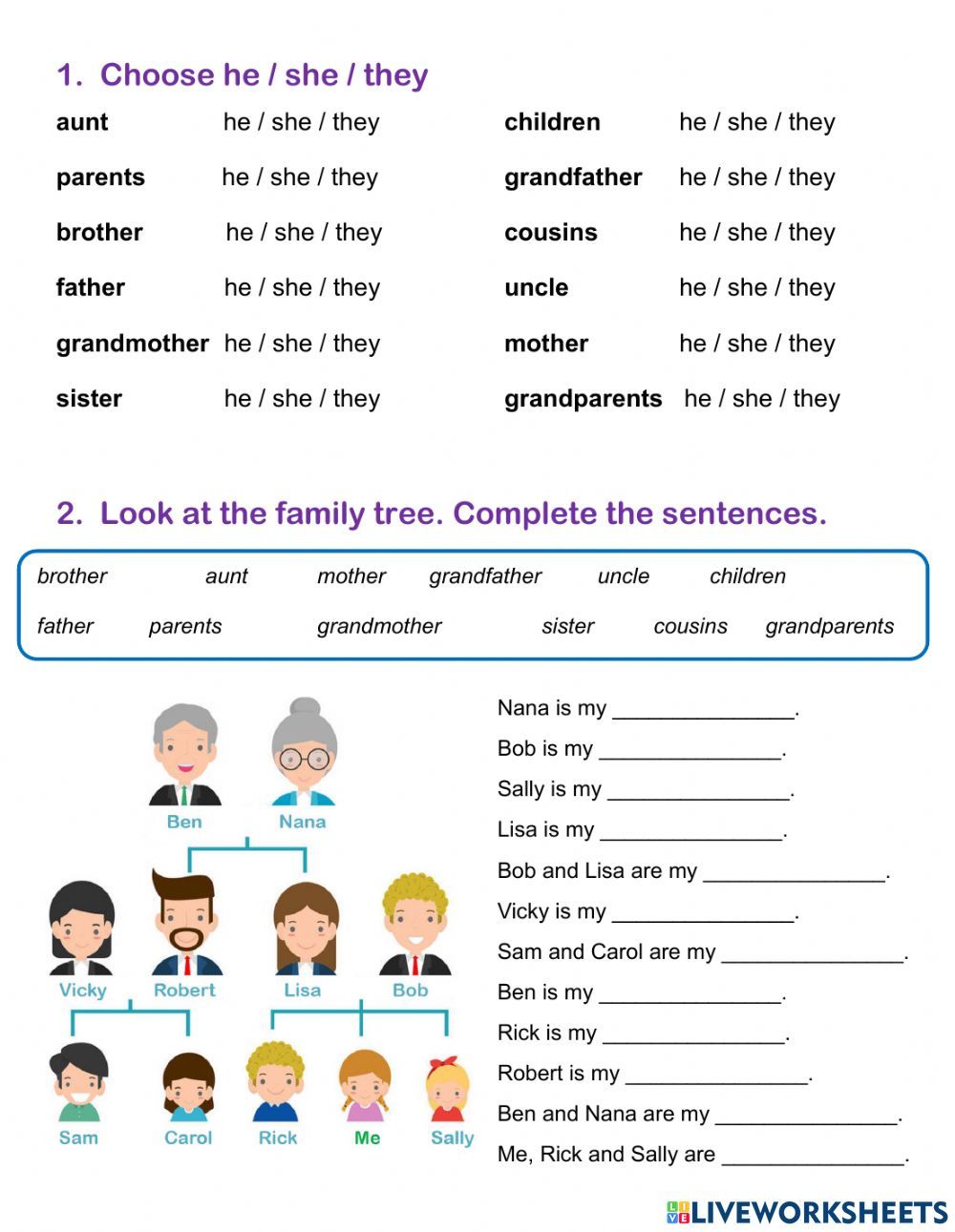 Family + he-she-they worksheet