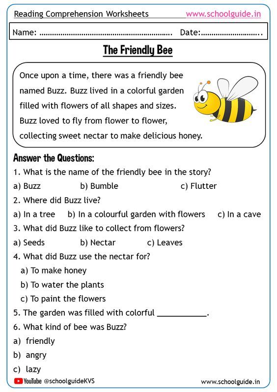 Free Printable Reading Comprehension Worksheets for Grade 1