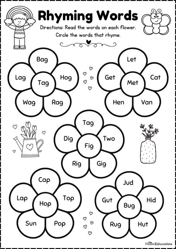 Free Rhyming Words Worksheets - The Mum Educates