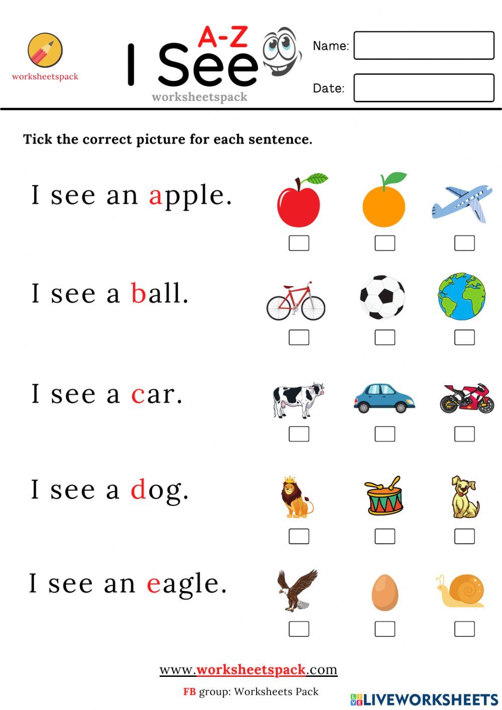 I see sentences A to Z worksheets worksheet