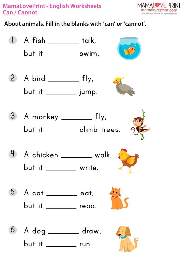 MamaLovePrint . Grade 1 English Worksheets . Basic Grammar (Can Cannot) PDF Free Download