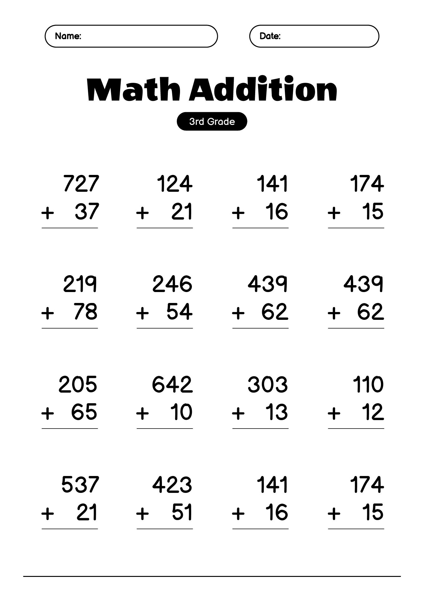 Maths worksheets grade 2