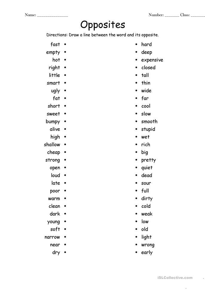 Opposite Adjectives Matching