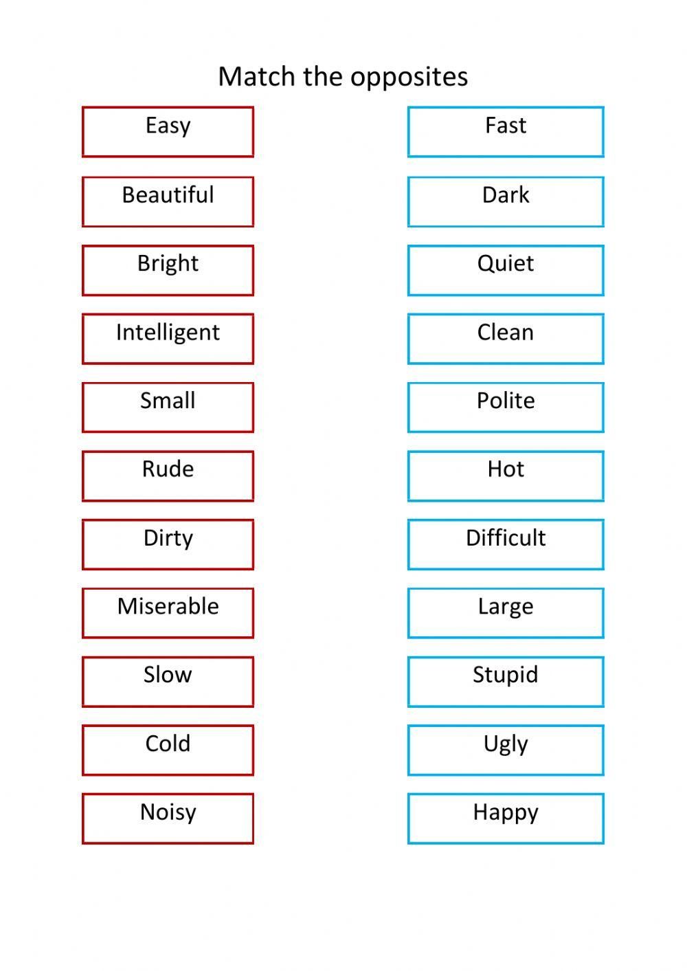 Opposite Adjectives online exercise for A2