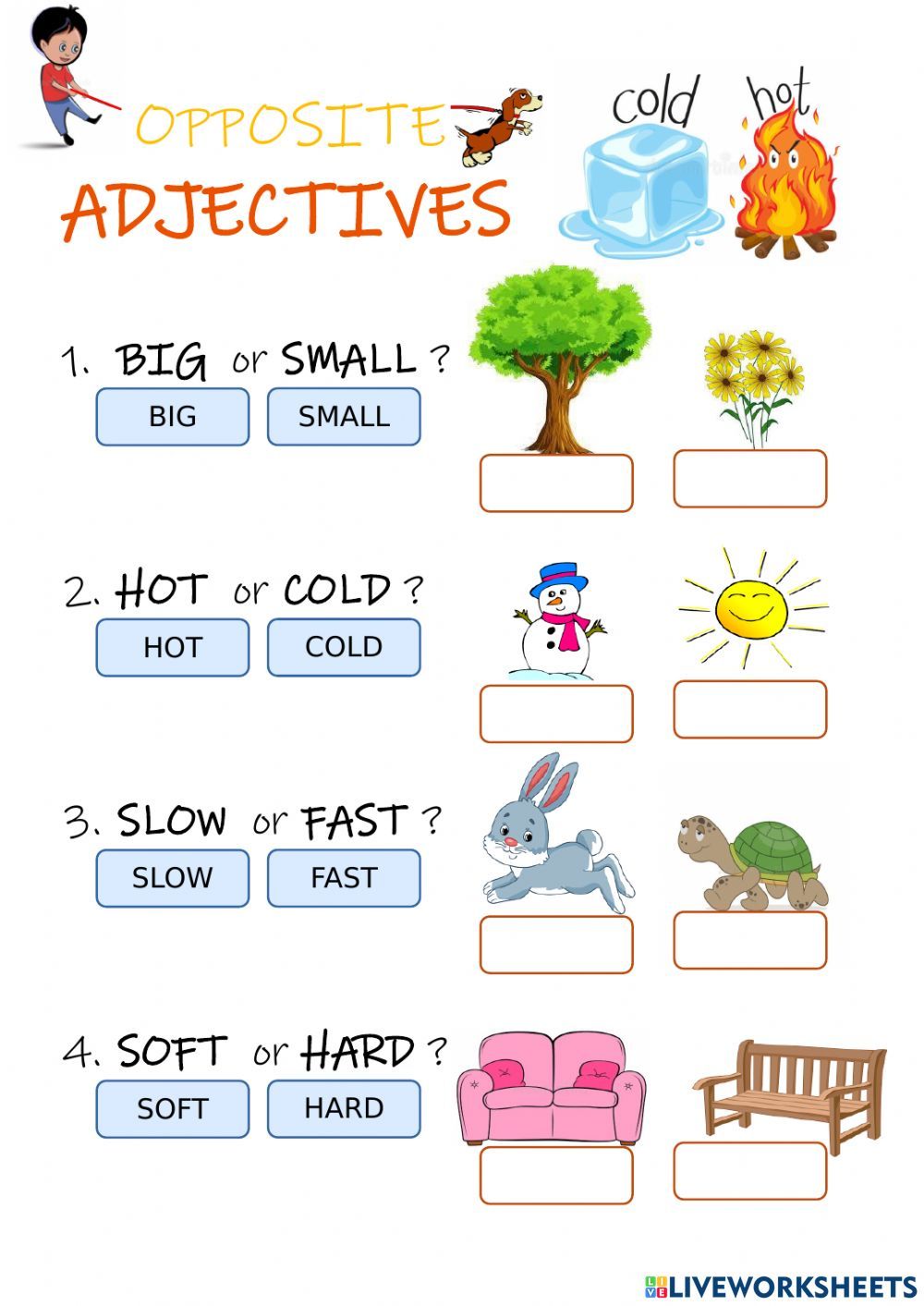 Opposite adjectives worksheet for Primary school