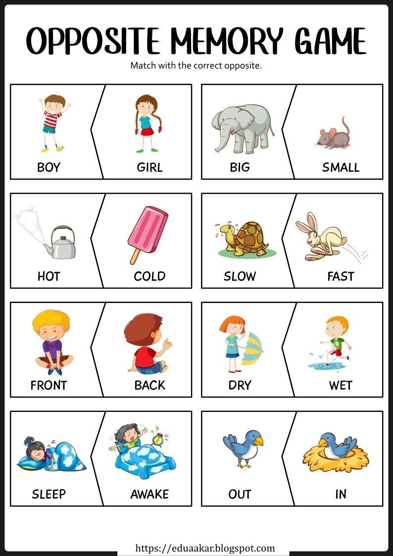 Opposite words for kids worksheet