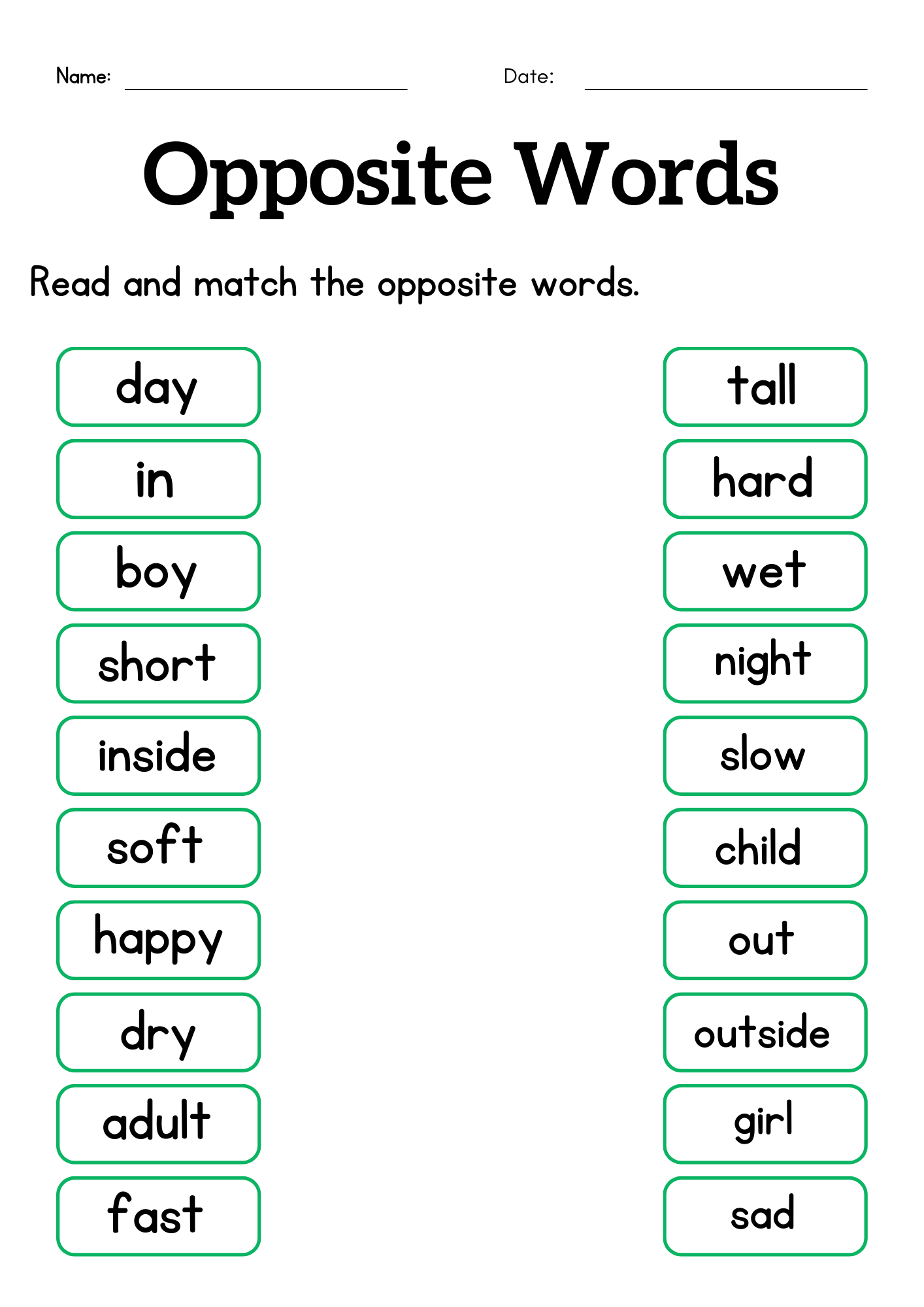 Opposite words worksheet for grade 1 or 2 - kindergarten opposite words for kids | Made By Teachers