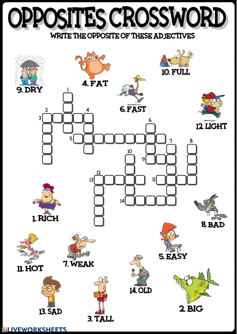 Opposites crossword worksheet