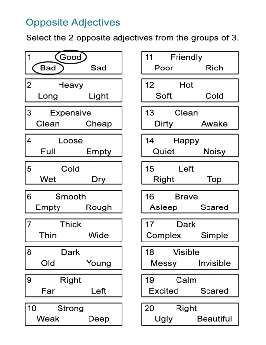 Opposites for Kids: Find the 2 Opposite Words in Each Group - ALL ESL