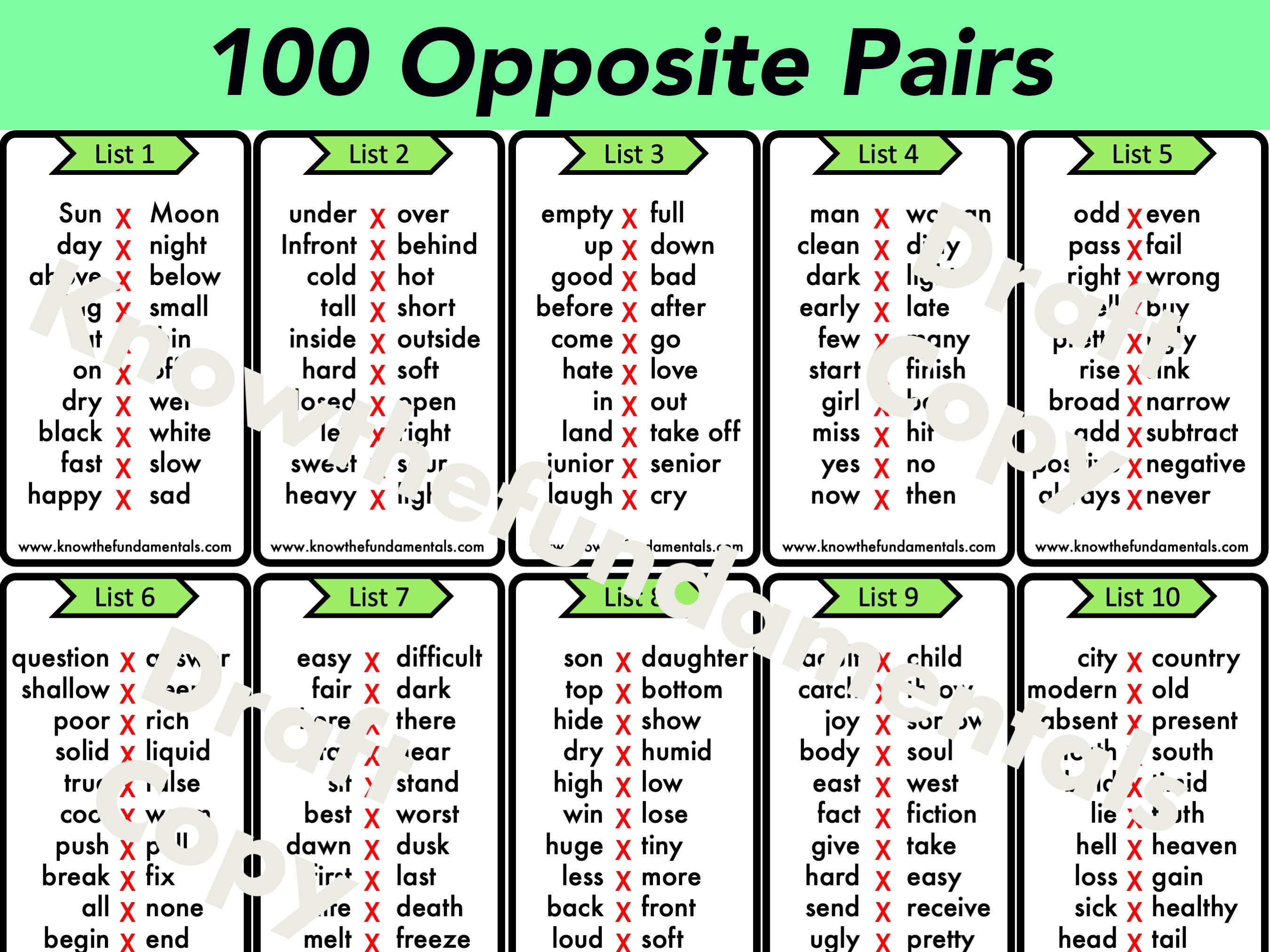 Opposites for kids | Opposite Words Flashcards Printable Digital Worksheet