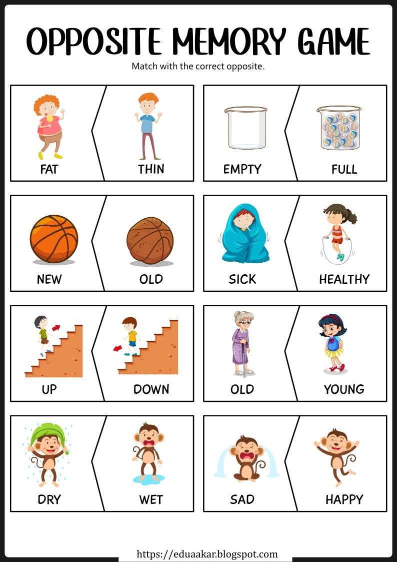 Opposites for Preschool and Kindergarten: Worksheets Games and Activities