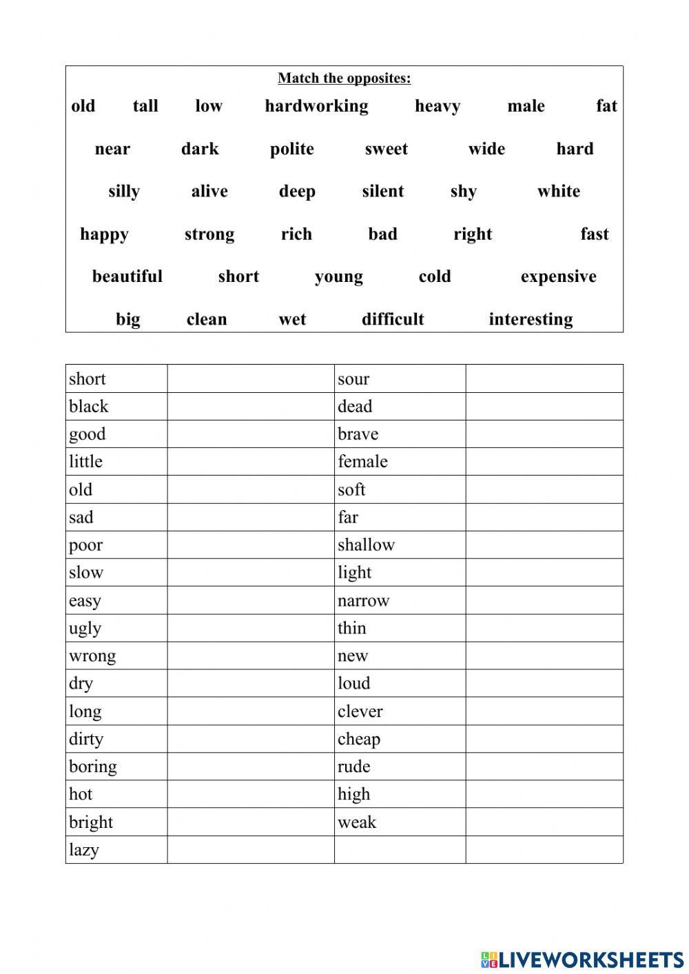 Opposites online exercise for 3