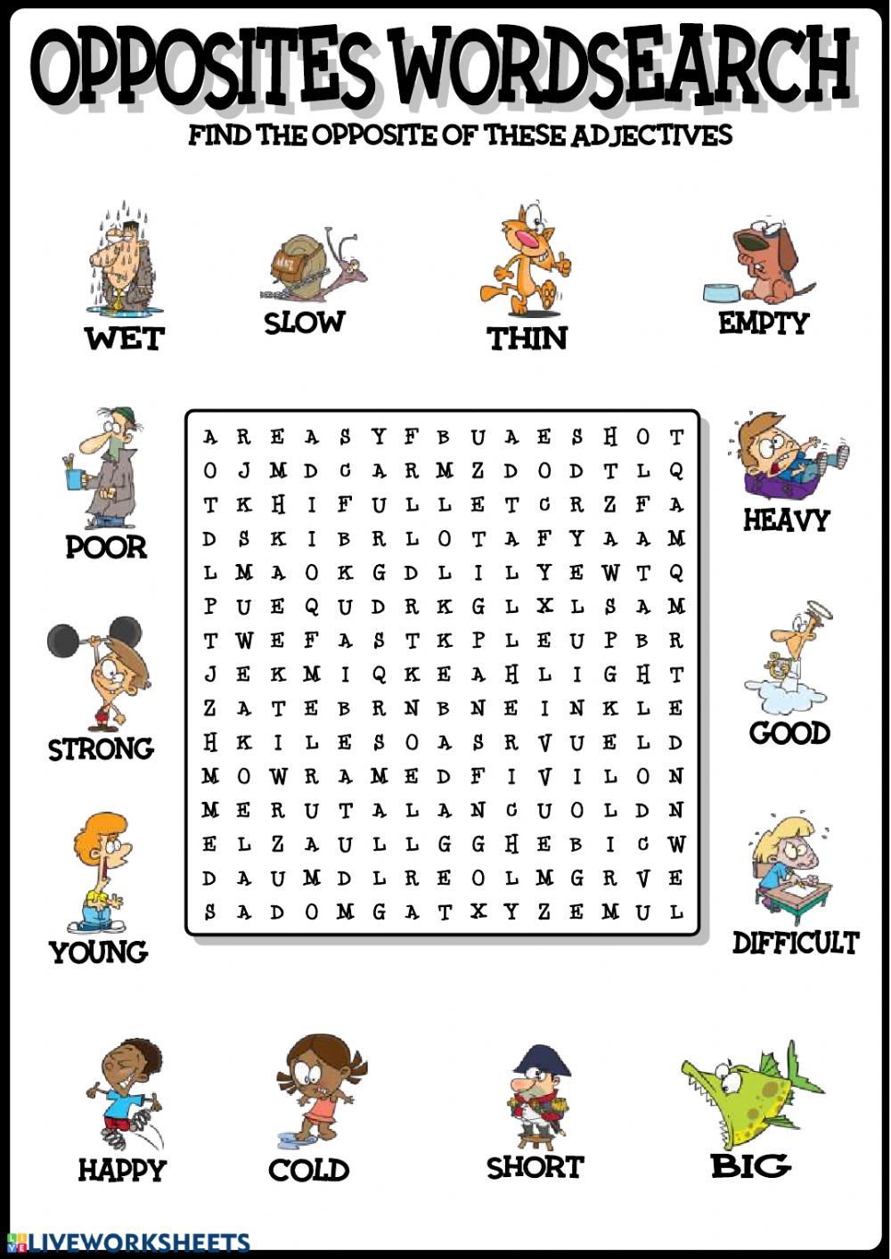 Opposites word search worksheet