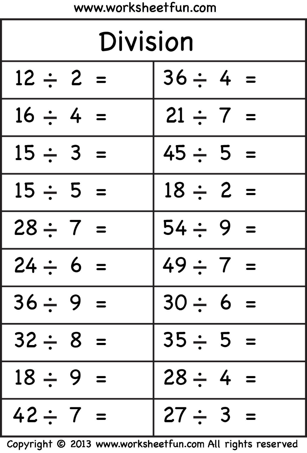 Printable Division Worksheets 3rd Grade 2A