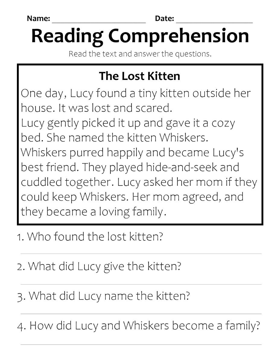 Printable Reading Comprehension Worksheets For Kids