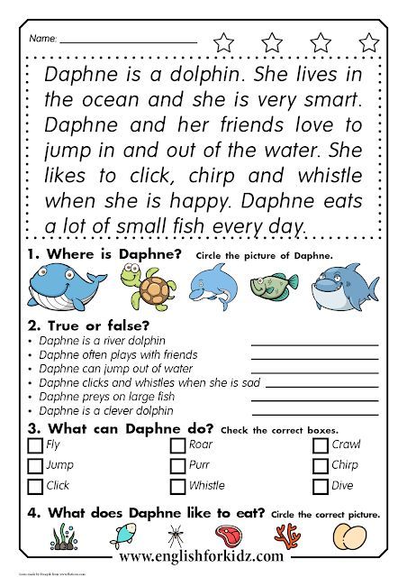 Reading Comprehension Worksheets: Daphne the Dolphin