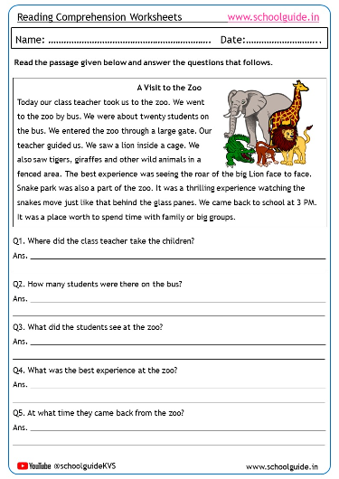 Reading Comprehension Worksheets for Primary Kids | Seen/Unseen Passages | SchoolGuide.in