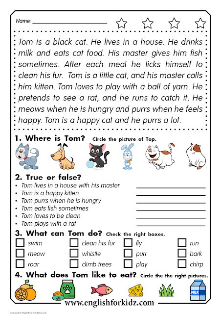 Reading Comprehension Worksheets: Thomas the Cat