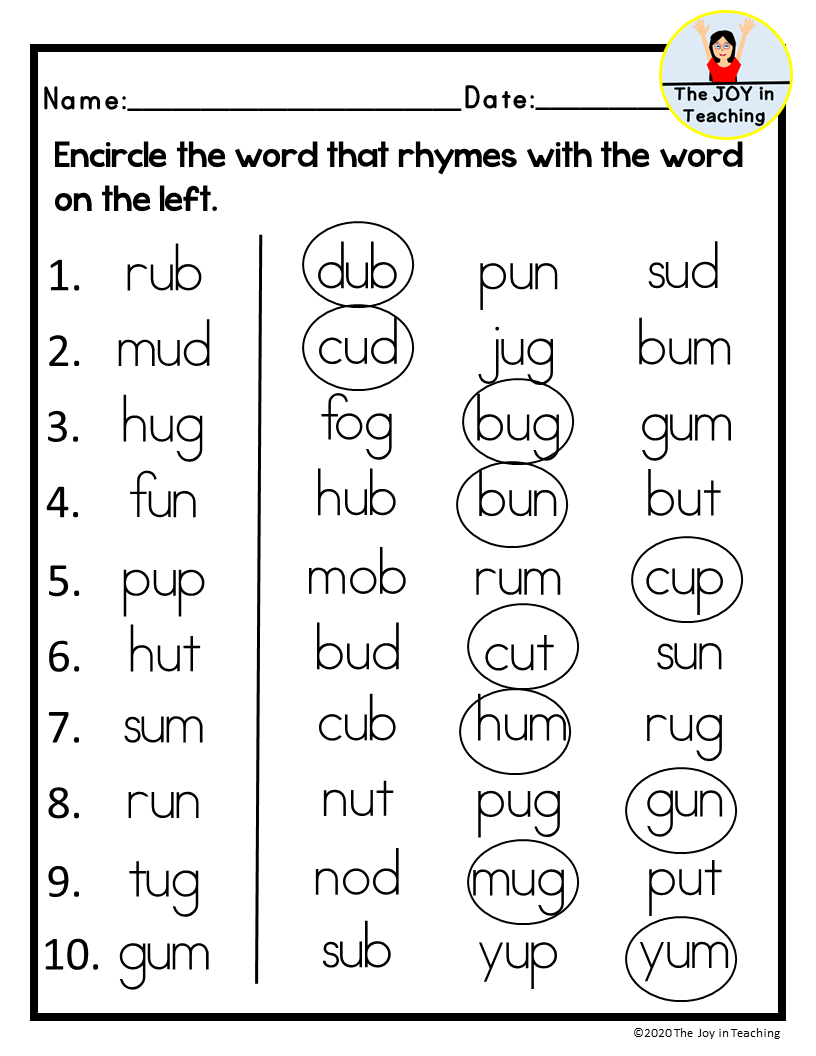 Rhyming words worksheet