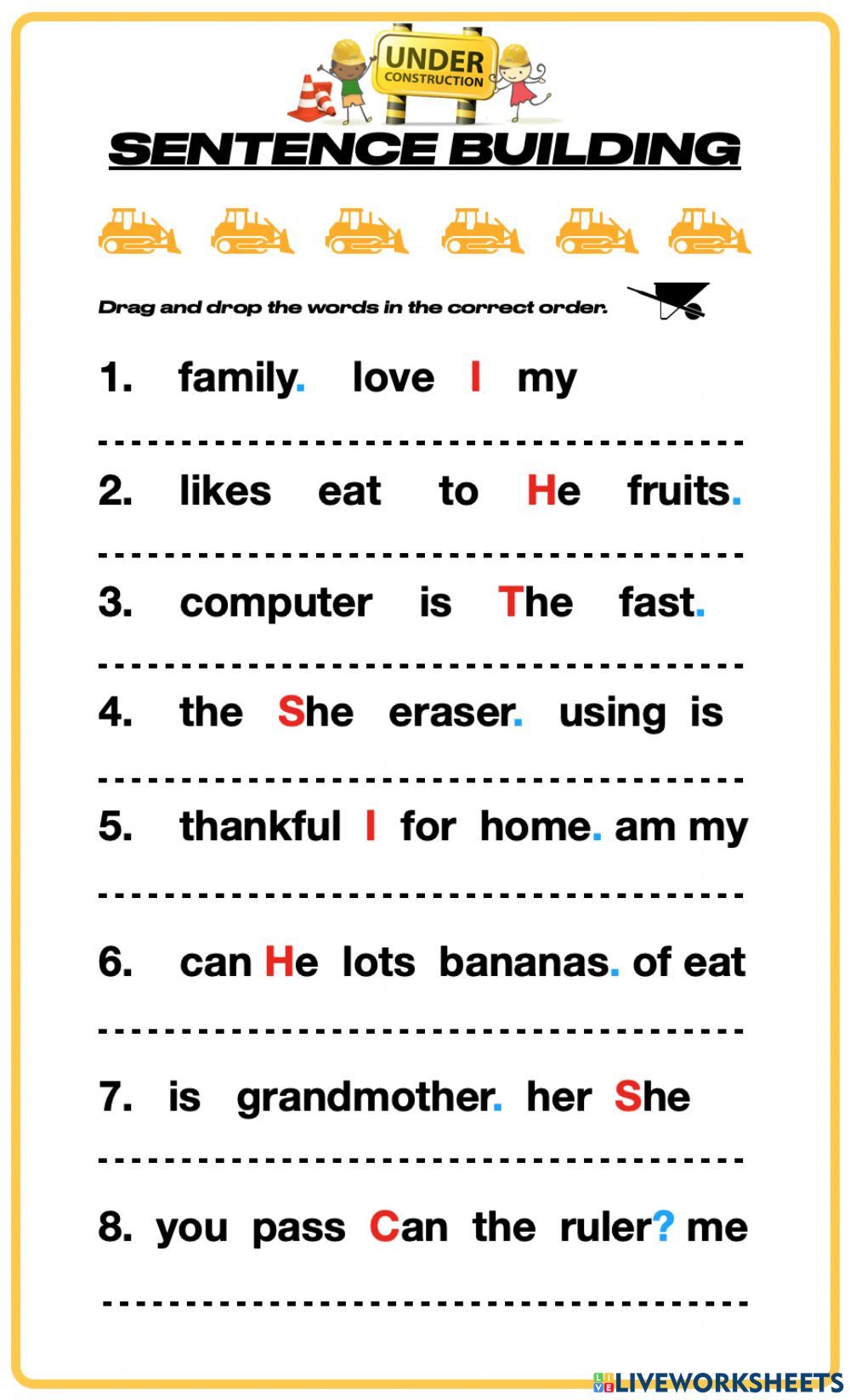 Sentence building English as a Second Language (ESL) worksheet