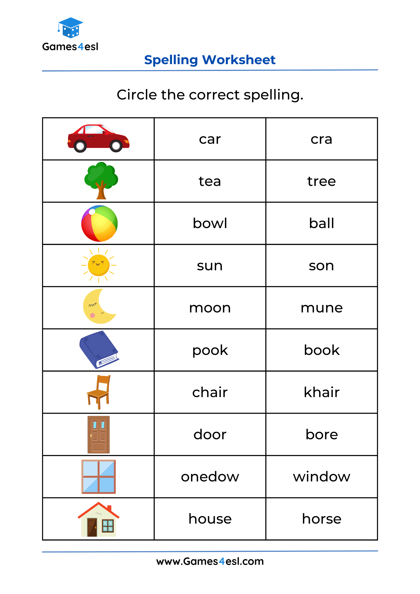 Spelling Worksheets - Grade 1