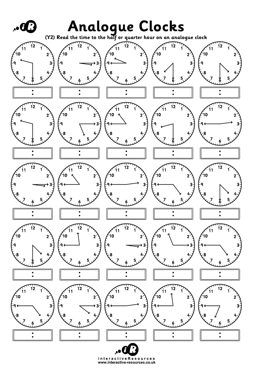 Tell the time to the half or quarter hour on an analogue clock.