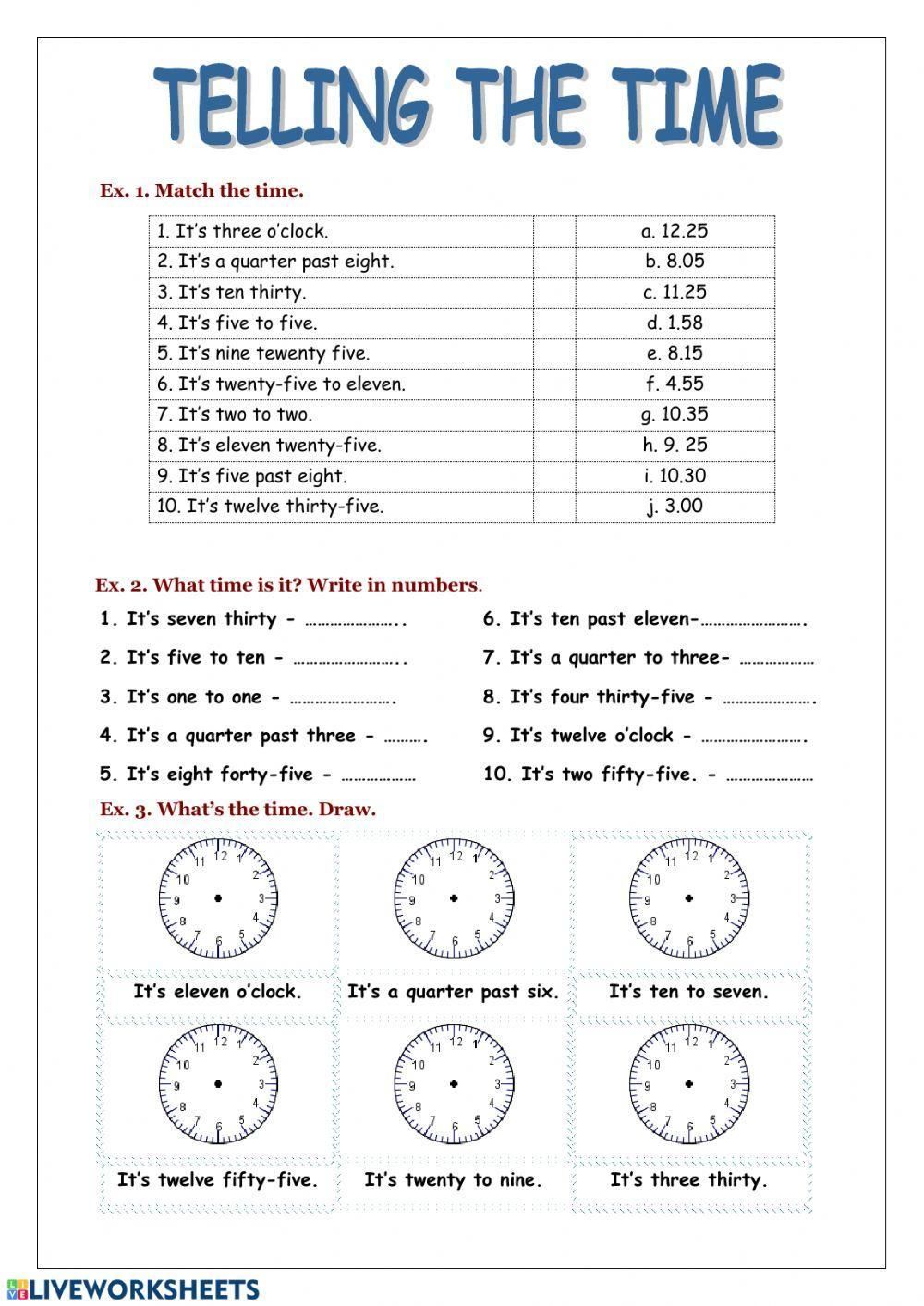 Telling the time free activity