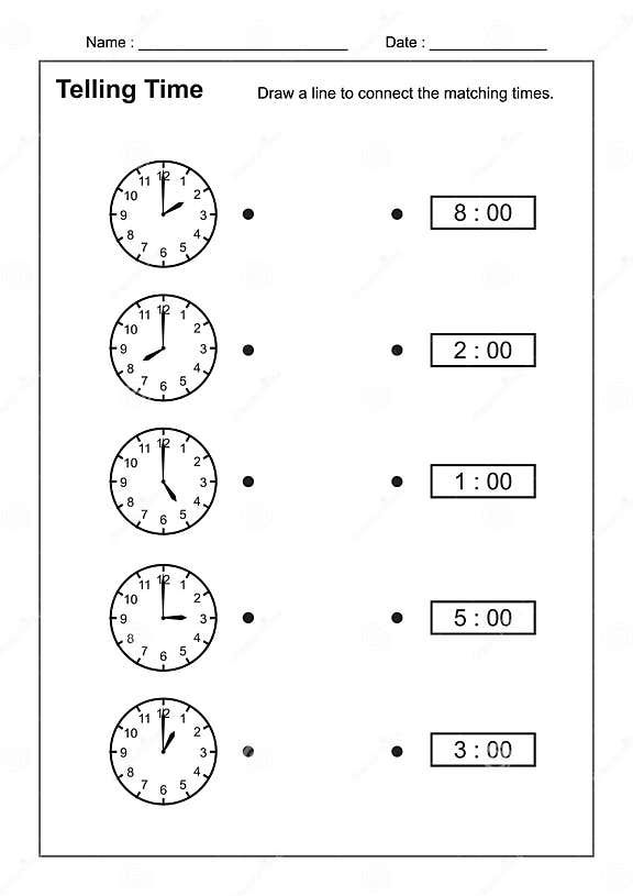 Telling Time Telling the Time Practice for Children Time Worksheets for Learning To Tell Time Game T