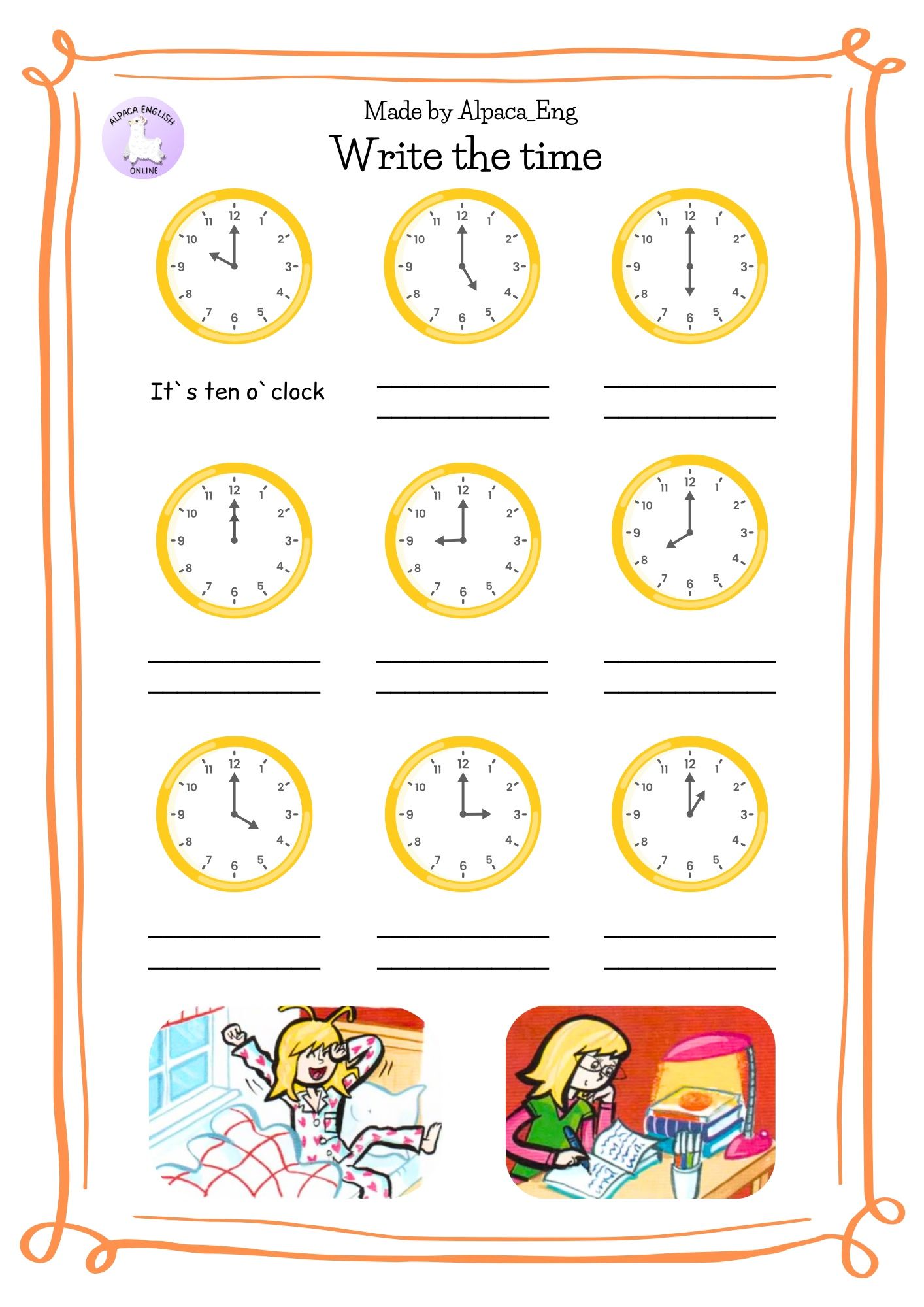 Telling time worksheet