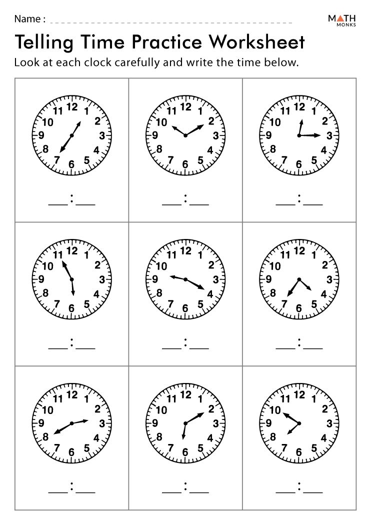 Telling Time Worksheets with Answer Key