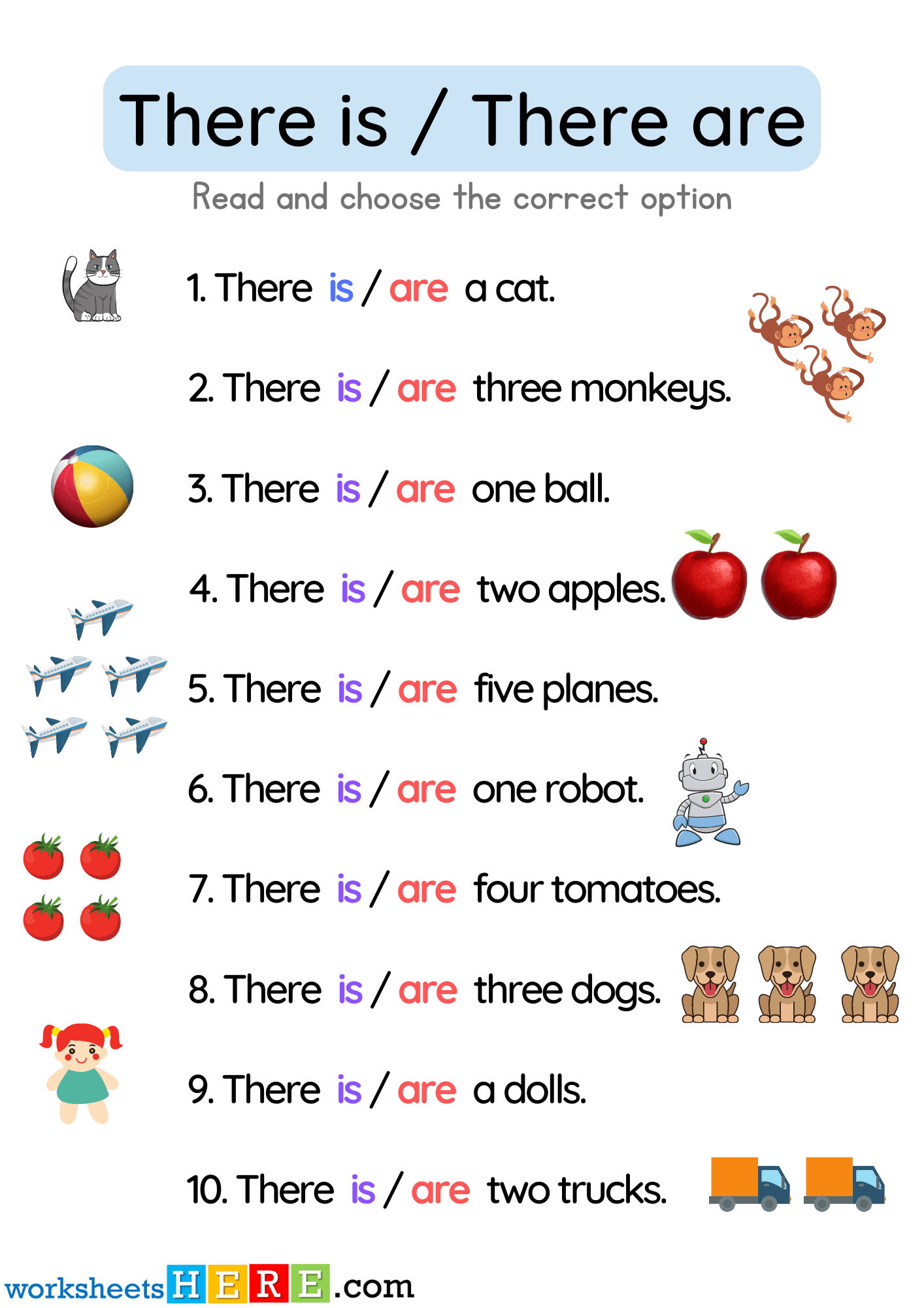 There is and There are Exercises Answers With Pictures PDF Worksheet For Kids - WorksheetsHere.com