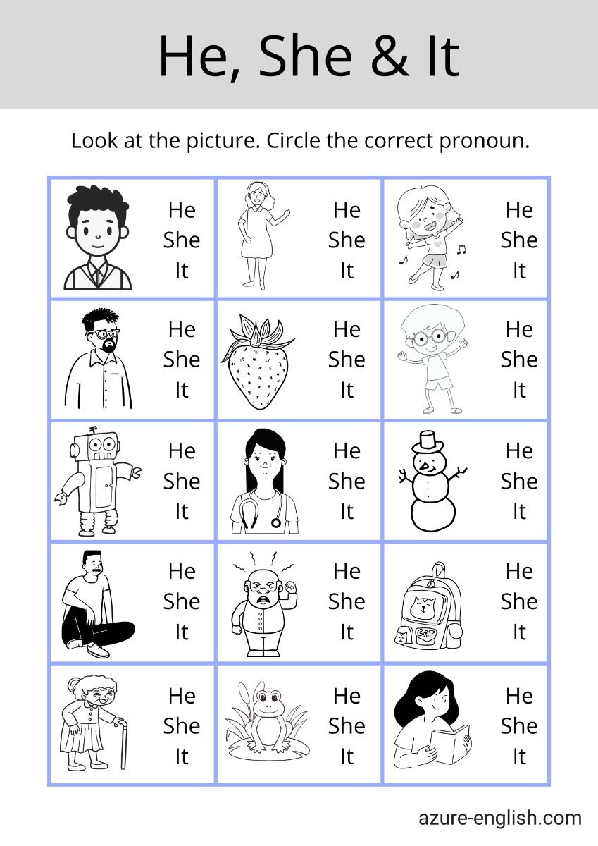 Third Person Pronouns English Worksheet for Kids (He/She/It)