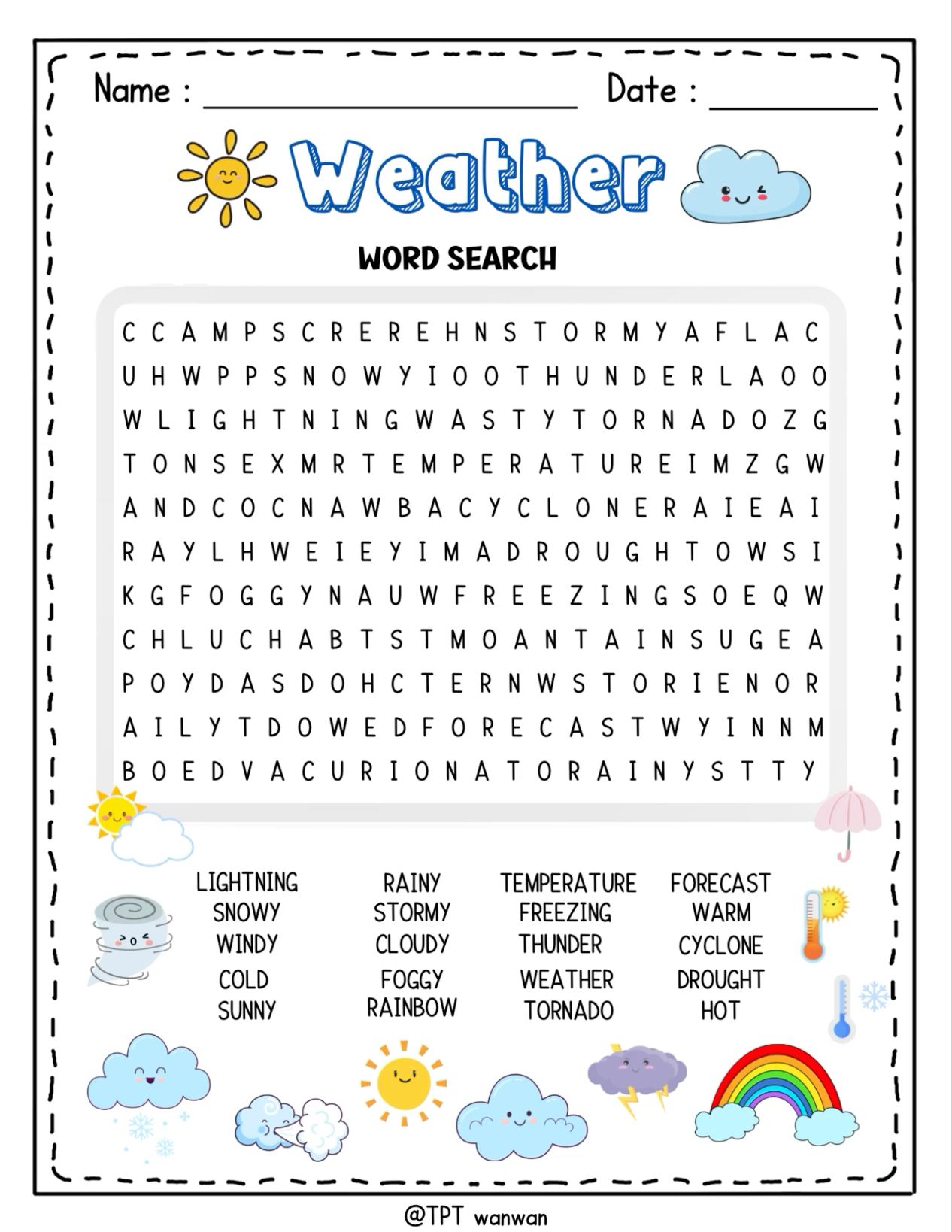 Weather word search | End of the year | Weather Word Search Worksheet Activity