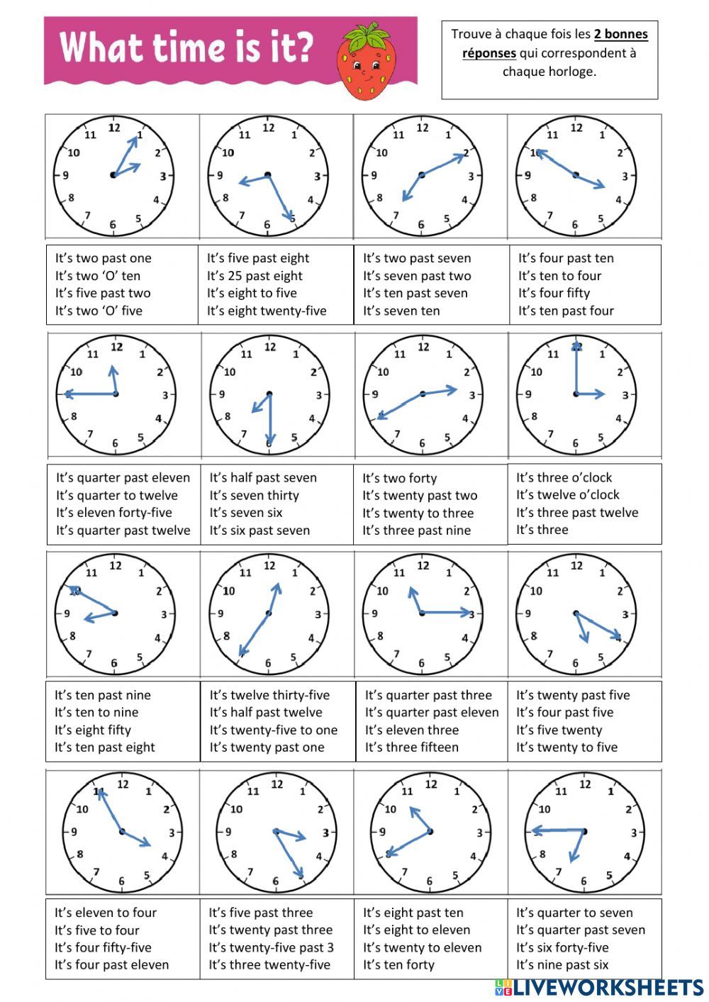 What time is it? online exercise for 6ème