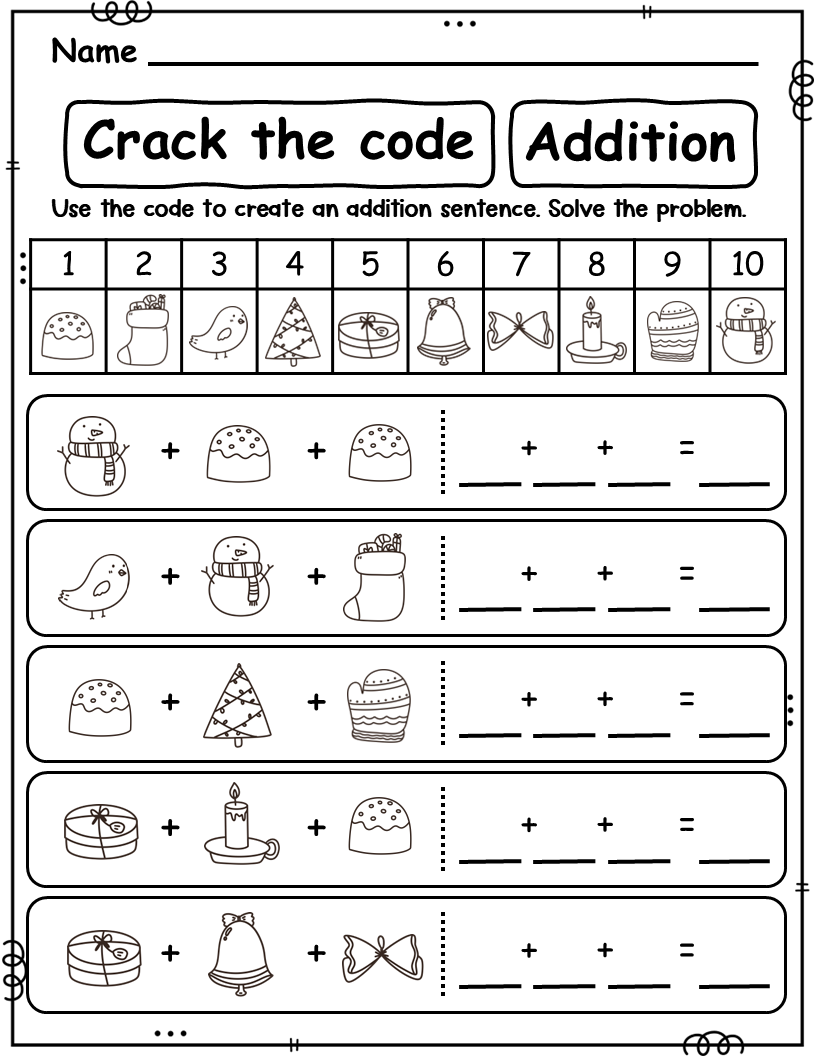 Winter crack the code math addition and subtraction