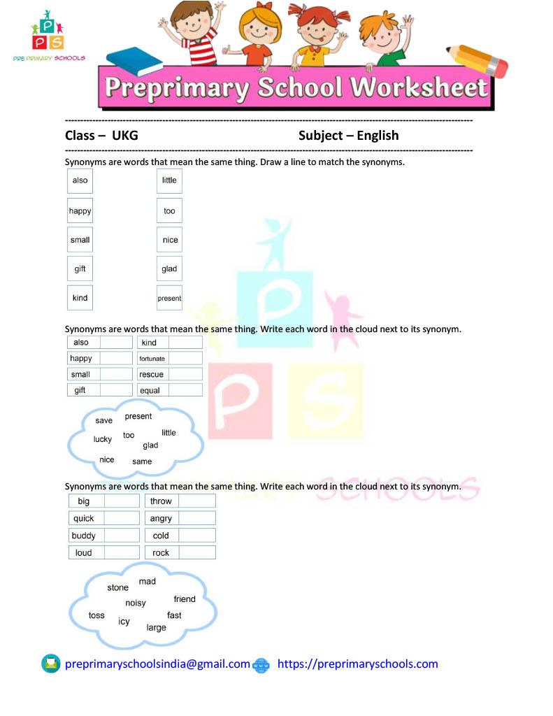 Common Synonyms Worksheet For UKG